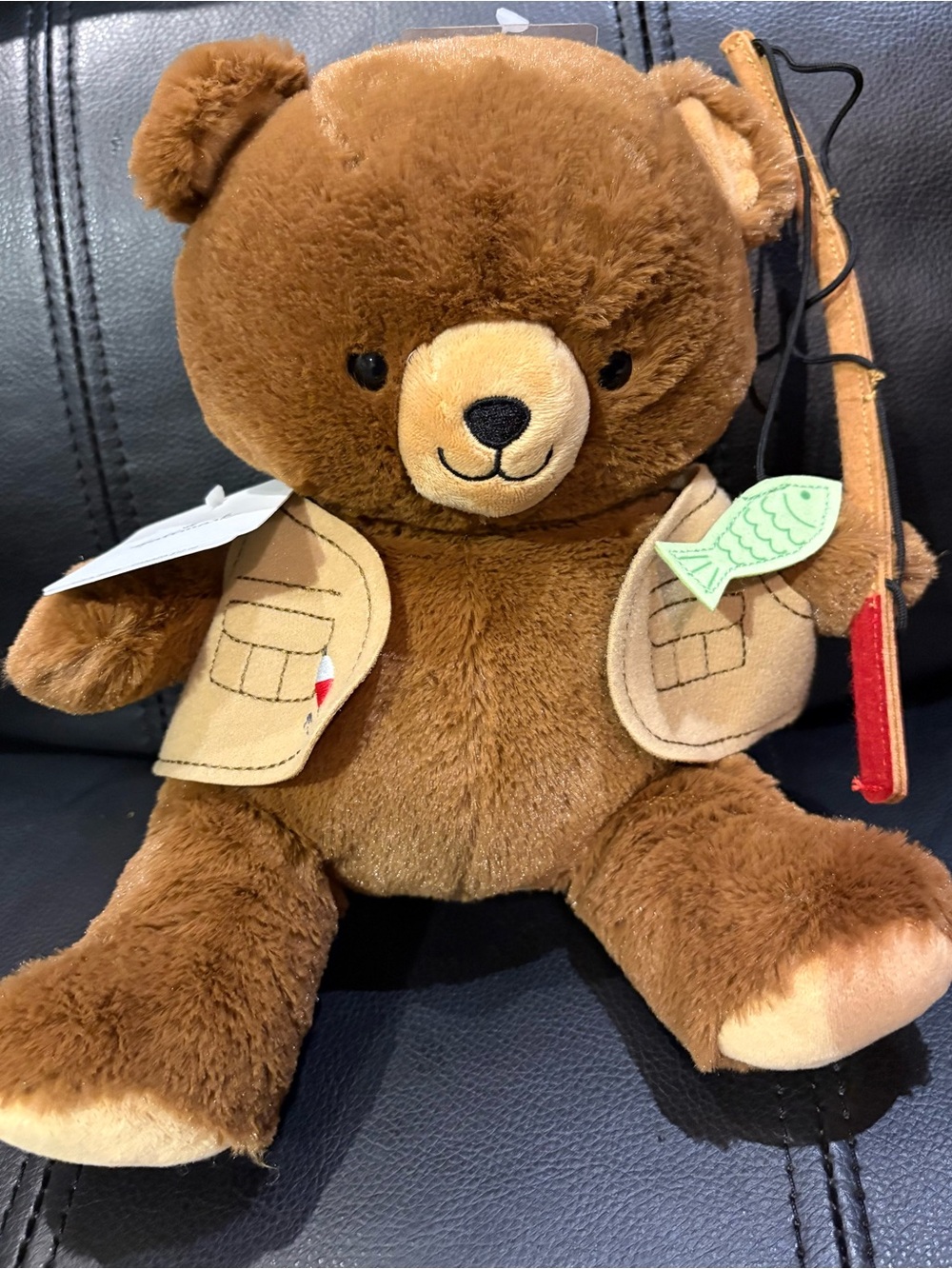Hallmark Brown Plush Fishing Bear with Vest, Felt Fish & Rod